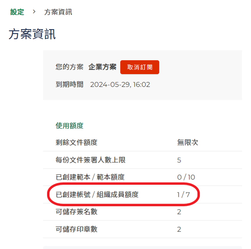 方案資訊頁面